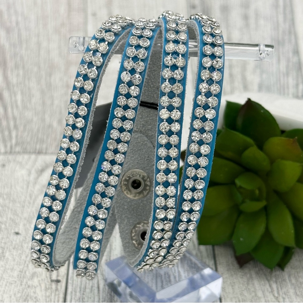 Nordstrom Sequin Blue Leather Rhinestone Wrap Bracelet